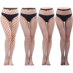 🆕Womens 4-Pack Black Fishnet Tights with Different Patterns Stylish and Comfort